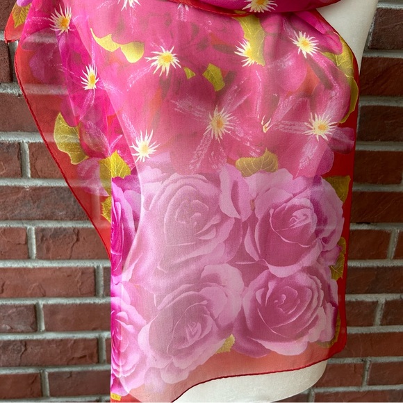 •Anne Klein Silk Chiffon Floral Signed Scarf 15”x60” - Picture 7 of 8